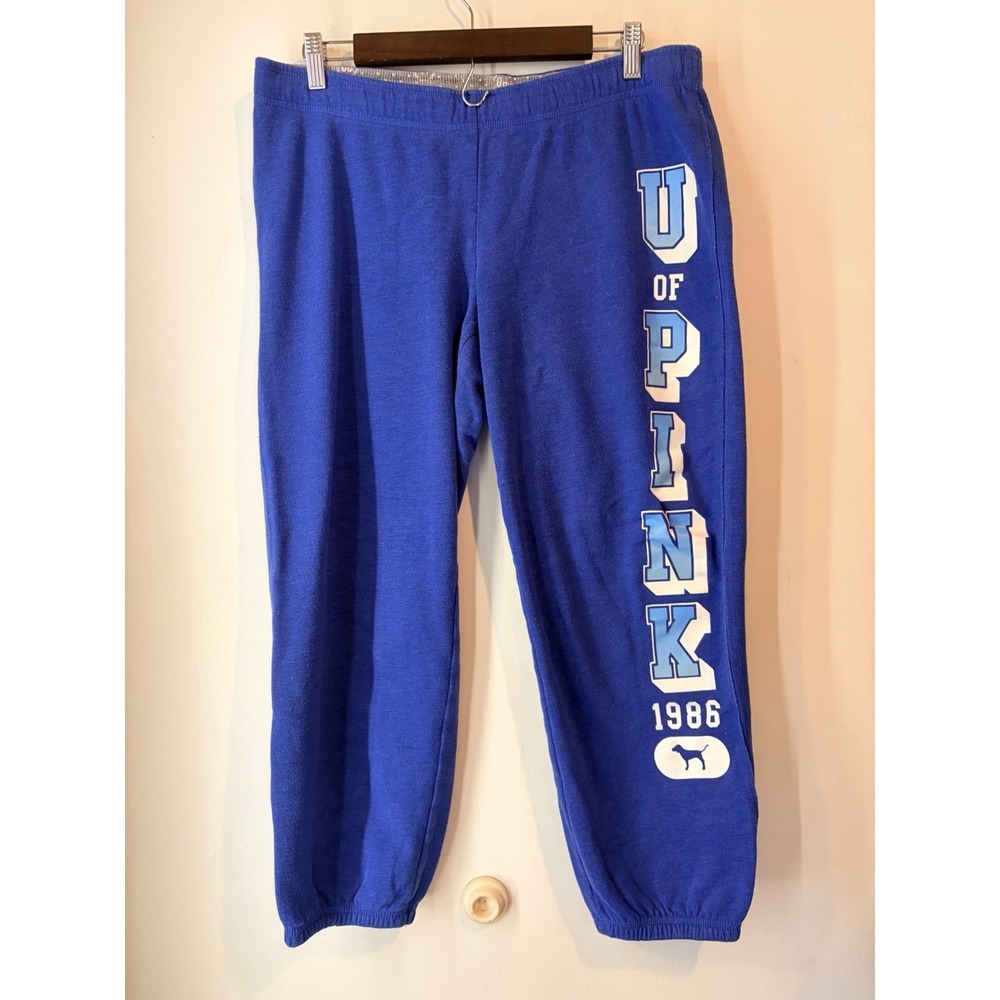 Vintage Y2K‎ PINK VS Sweatpants Blue University Spell Out Joggers M Mcbling Crop